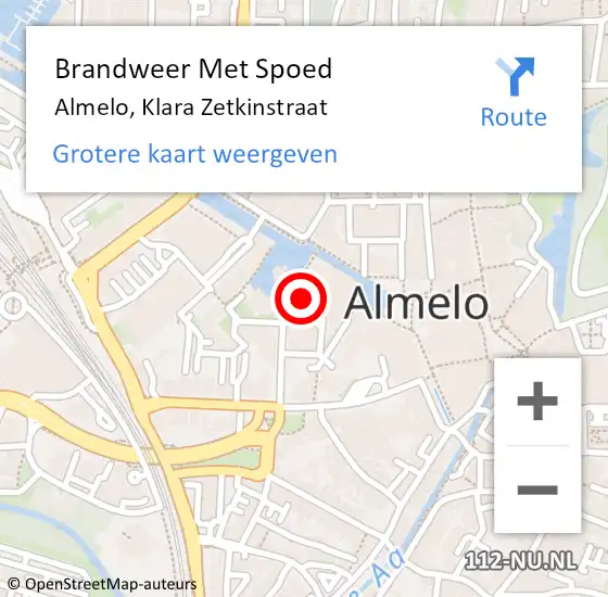 Locatie op kaart van de 112 melding: Brandweer Met Spoed Naar Almelo, Klara Zetkinstraat op 9 april 2015 17:25