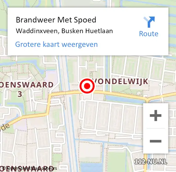 Locatie op kaart van de 112 melding: Brandweer Met Spoed Naar Waddinxveen, Busken Huetlaan op 9 april 2015 17:35