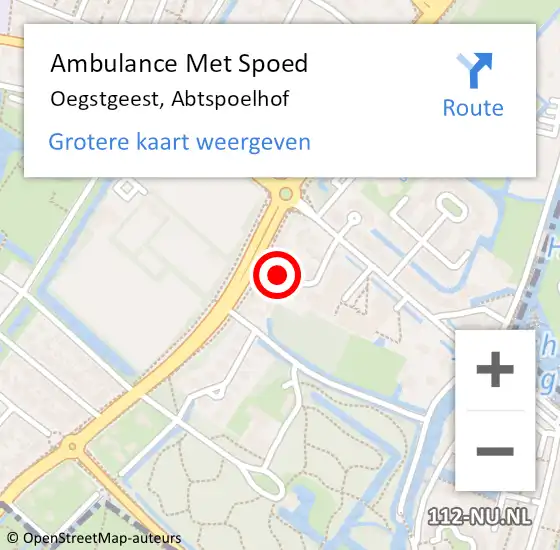 Locatie op kaart van de 112 melding: Ambulance Met Spoed Naar Oegstgeest, Abtspoelhof op 9 april 2015 18:18