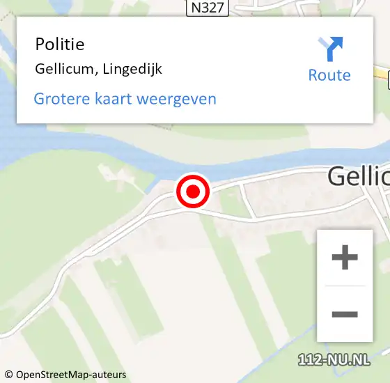Locatie op kaart van de 112 melding: Politie Gellicum, Lingedijk op 9 april 2015 18:43