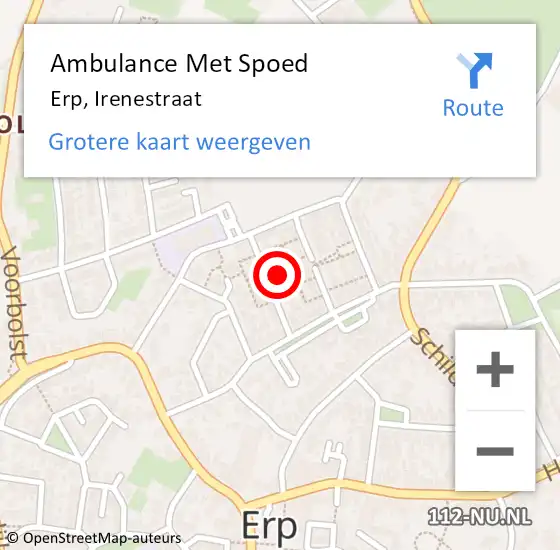 Locatie op kaart van de 112 melding: Ambulance Met Spoed Naar Erp, Irenestraat op 9 april 2015 19:44