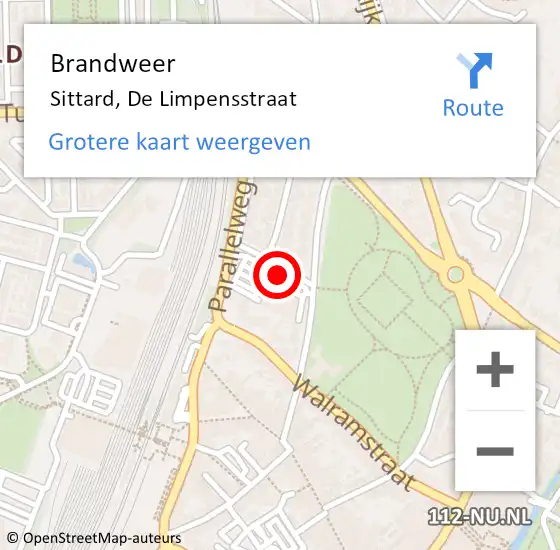 Locatie op kaart van de 112 melding: Brandweer Sittard, De Limpensstraat op 4 november 2013 15:25