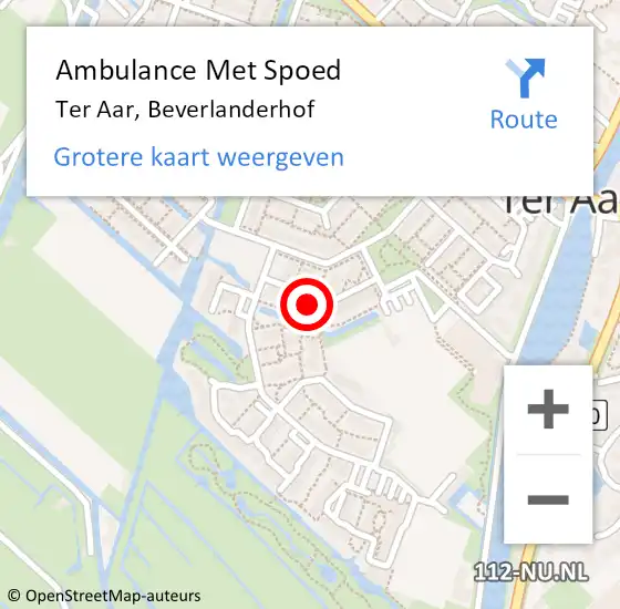 Locatie op kaart van de 112 melding: Ambulance Met Spoed Naar Ter Aar, Beverlanderhof op 10 april 2015 03:04