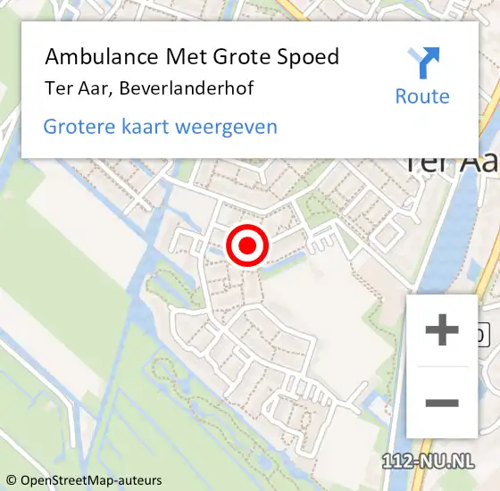 Locatie op kaart van de 112 melding: Ambulance Met Grote Spoed Naar Ter Aar, Beverlanderhof op 10 april 2015 03:10