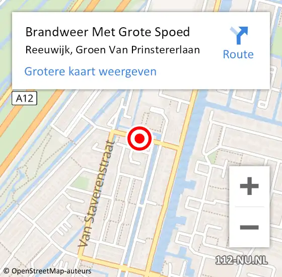 Locatie op kaart van de 112 melding: Brandweer Met Grote Spoed Naar Reeuwijk, Groen Van Prinstererlaan op 10 april 2015 09:34