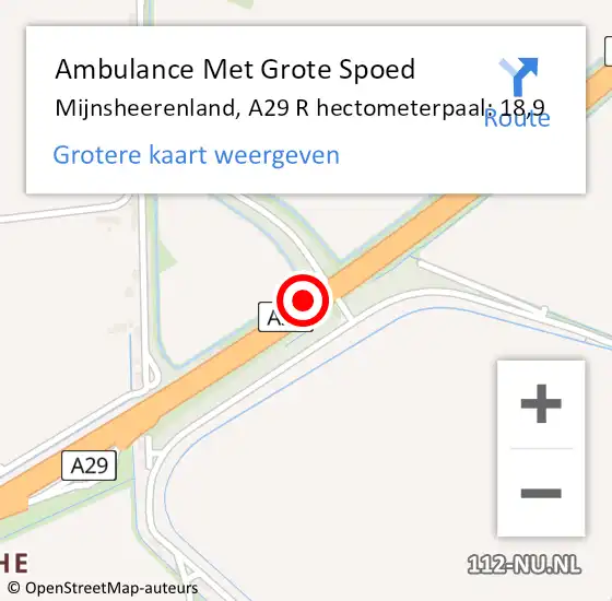 Locatie op kaart van de 112 melding: Ambulance Met Grote Spoed Naar Mijnsheerenland, A29 L hectometerpaal: 17,0 op 10 april 2015 12:31