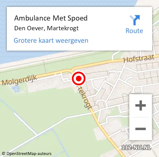 Locatie op kaart van de 112 melding: Ambulance Met Spoed Naar Den Oever, Martekrogt op 4 november 2013 16:16