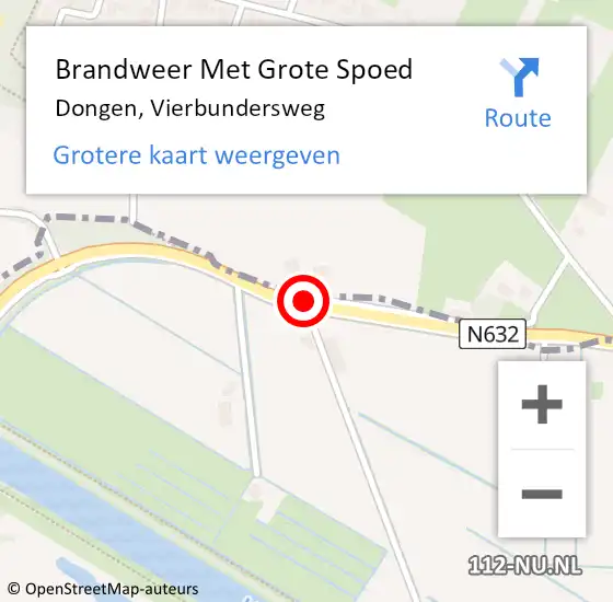 Locatie op kaart van de 112 melding: Brandweer Met Grote Spoed Naar Dongen, Vierbundersweg op 10 april 2015 12:47