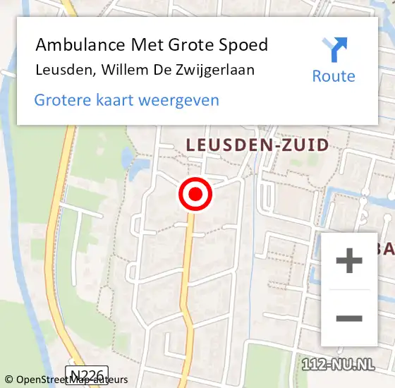 Locatie op kaart van de 112 melding: Ambulance Met Grote Spoed Naar Leusden, Willem De Zwijgerlaan op 10 april 2015 13:04