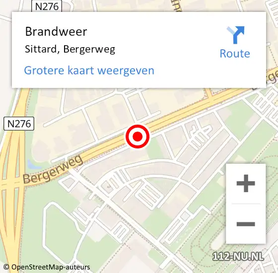 Locatie op kaart van de 112 melding: Brandweer Sittard, Bergerweg op 10 april 2015 13:12