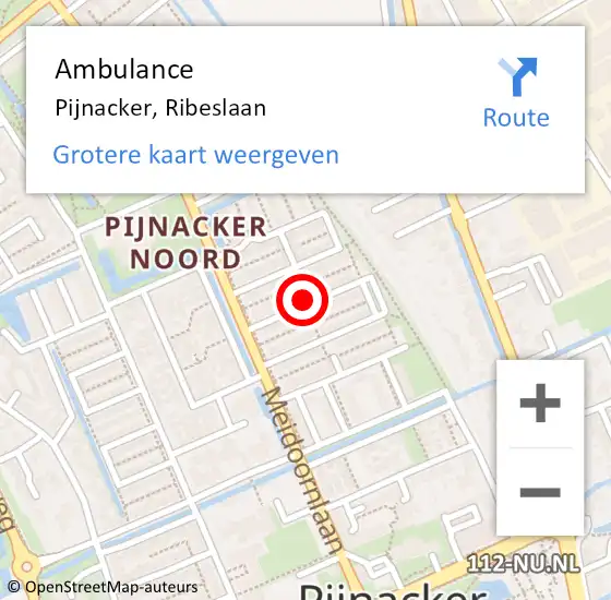 Locatie op kaart van de 112 melding: Ambulance Pijnacker, Ribeslaan op 10 april 2015 13:24