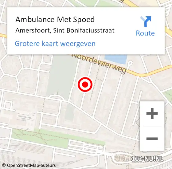 Locatie op kaart van de 112 melding: Ambulance Met Spoed Naar Amersfoort, Sint Bonifaciusstraat op 10 april 2015 14:30