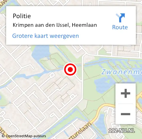 Locatie op kaart van de 112 melding: Politie Krimpen aan den IJssel, Heemlaan op 10 april 2015 15:03