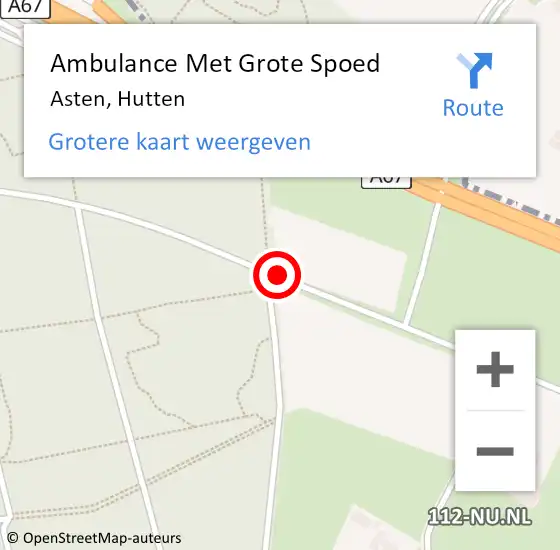 Locatie op kaart van de 112 melding: Ambulance Met Grote Spoed Naar Asten, Hutten op 10 april 2015 15:40