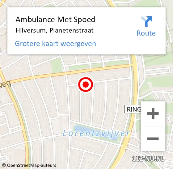 Locatie op kaart van de 112 melding: Ambulance Met Spoed Naar Hilversum, Planetenstraat op 10 april 2015 16:04