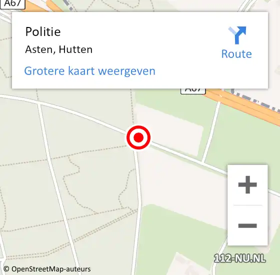 Locatie op kaart van de 112 melding: Politie Asten, Hutten op 10 april 2015 16:21