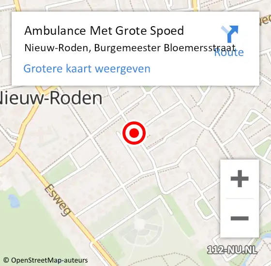 Locatie op kaart van de 112 melding: Ambulance Met Grote Spoed Naar Nieuw-Roden, Burgemeester Bloemersstraat op 10 april 2015 16:45