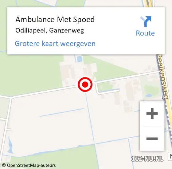 Locatie op kaart van de 112 melding: Ambulance Met Spoed Naar Odiliapeel, Ganzenweg op 10 april 2015 16:45