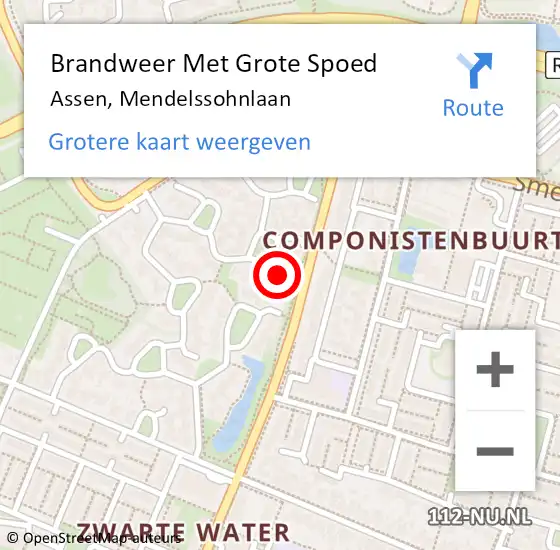 Locatie op kaart van de 112 melding: Brandweer Met Grote Spoed Naar Assen, Mendelssohnlaan op 10 april 2015 19:37