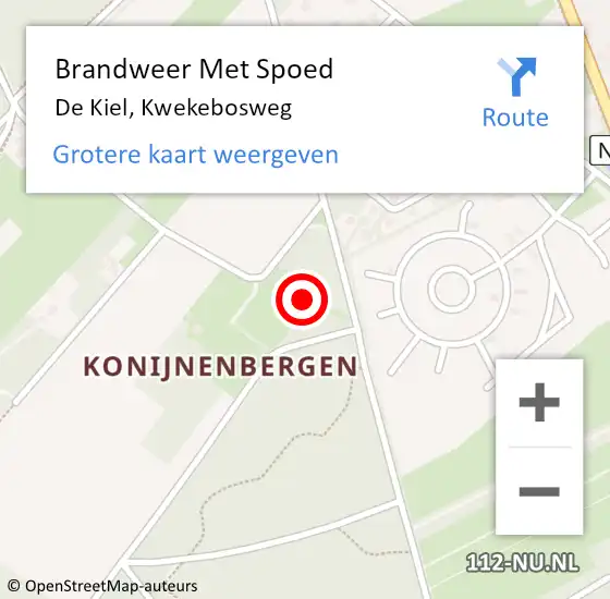 Locatie op kaart van de 112 melding: Brandweer Met Spoed Naar De Kiel, Kwekebosweg op 10 april 2015 20:34