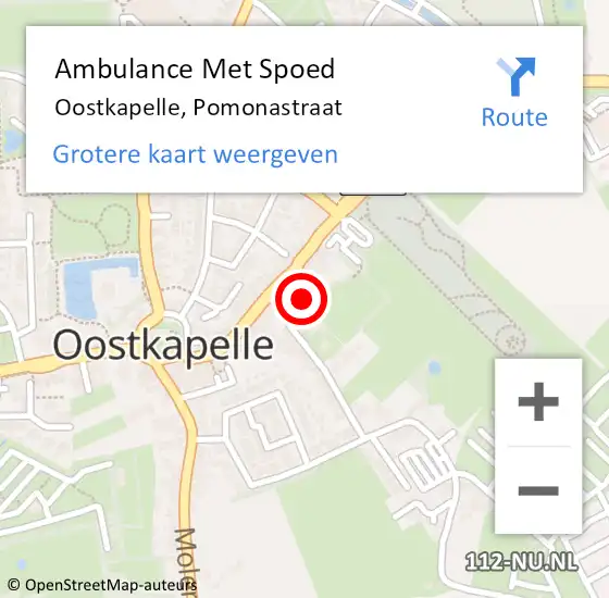 Locatie op kaart van de 112 melding: Ambulance Met Spoed Naar Oostkapelle, Pomonastraat op 10 april 2015 21:19