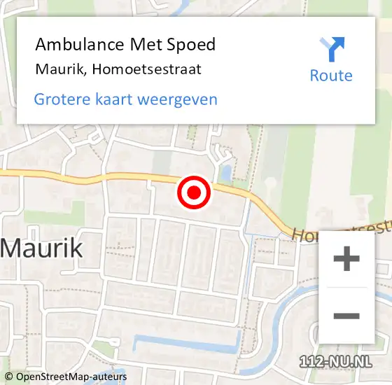 Locatie op kaart van de 112 melding: Ambulance Met Spoed Naar Maurik, Homoetsestraat op 10 april 2015 22:25