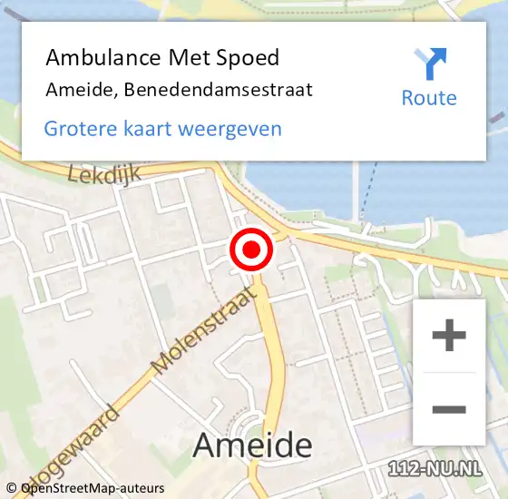 Locatie op kaart van de 112 melding: Ambulance Met Spoed Naar Ameide, Benedendamsestraat op 10 april 2015 22:29