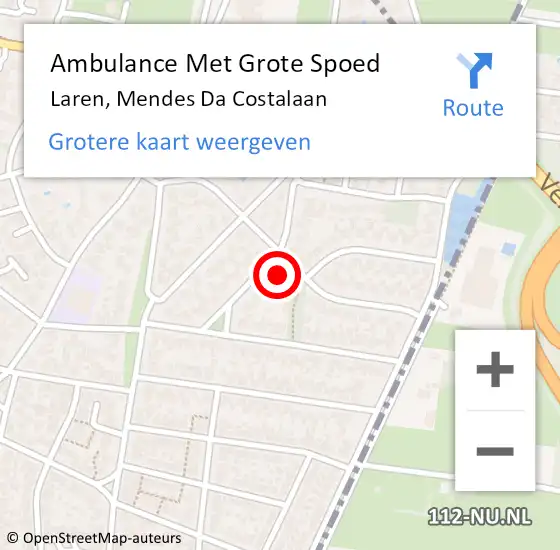 Locatie op kaart van de 112 melding: Ambulance Met Grote Spoed Naar Laren, Mendes Da Costalaan op 10 april 2015 23:07