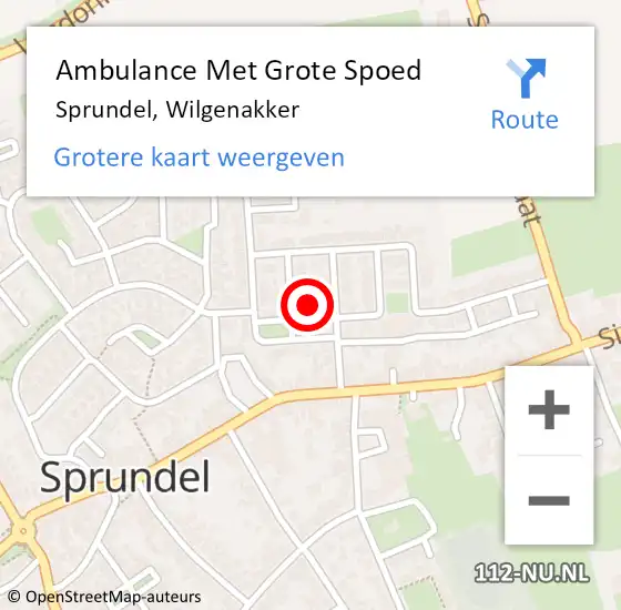 Locatie op kaart van de 112 melding: Ambulance Met Grote Spoed Naar Sprundel, Wilgenakker op 10 april 2015 23:48