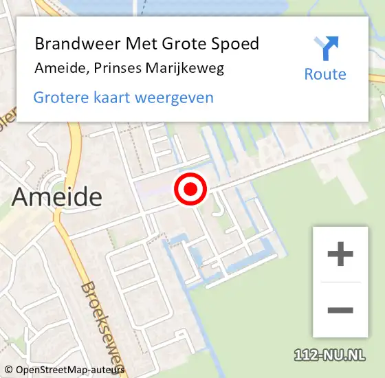 Locatie op kaart van de 112 melding: Brandweer Met Grote Spoed Naar Ameide, Prinses Marijkeweg op 10 april 2015 23:57