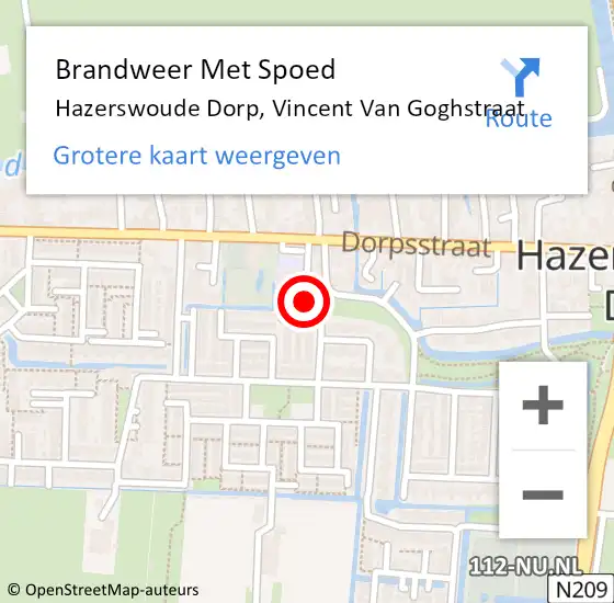 Locatie op kaart van de 112 melding: Brandweer Met Spoed Naar Hazerswoude Dorp, Vincent Van Goghstraat op 11 april 2015 00:07