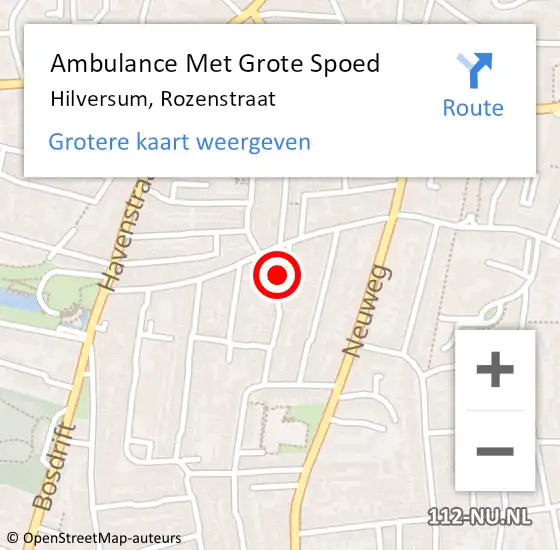 Locatie op kaart van de 112 melding: Ambulance Met Grote Spoed Naar Hilversum, Rozenstraat op 11 april 2015 00:15