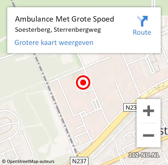 Locatie op kaart van de 112 melding: Ambulance Met Grote Spoed Naar Soesterberg, Sterrenbergweg op 11 april 2015 00:49