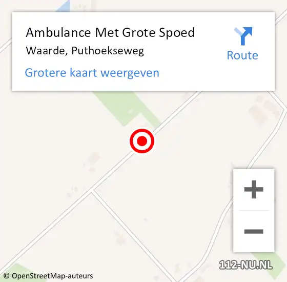 Locatie op kaart van de 112 melding: Ambulance Met Grote Spoed Naar Waarde, Puthoekseweg op 11 april 2015 04:08