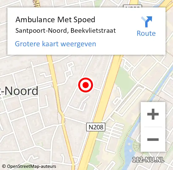 Locatie op kaart van de 112 melding: Ambulance Met Spoed Naar Santpoort-Noord, Beekvlietstraat op 11 april 2015 09:29