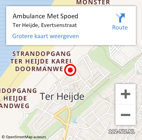 Locatie op kaart van de 112 melding: Ambulance Met Spoed Naar Ter Heijde, Evertsenstraat op 11 april 2015 09:31