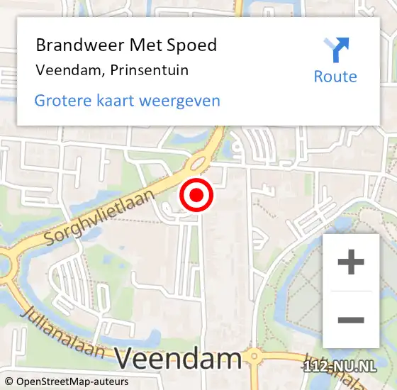 Locatie op kaart van de 112 melding: Brandweer Met Spoed Naar Veendam, Prinsentuin op 4 november 2013 17:57