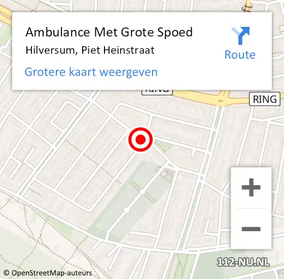 Locatie op kaart van de 112 melding: Ambulance Met Grote Spoed Naar Hilversum, Piet Heinstraat op 11 april 2015 11:01