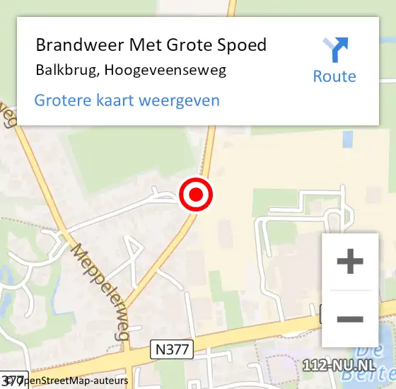 Locatie op kaart van de 112 melding: Brandweer Met Grote Spoed Naar Balkbrug, Hoogeveenseweg op 11 april 2015 11:30