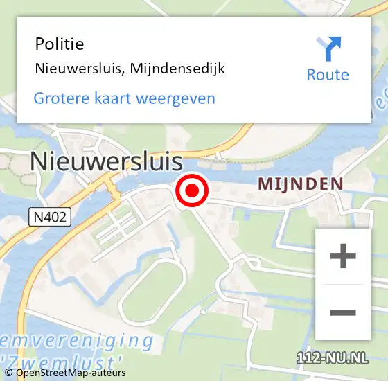 Locatie op kaart van de 112 melding: Politie Nieuwersluis, Mijndensedijk op 11 april 2015 11:44