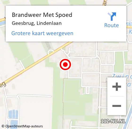 Locatie op kaart van de 112 melding: Brandweer Met Spoed Naar Geesbrug, Lindenlaan op 11 april 2015 12:51