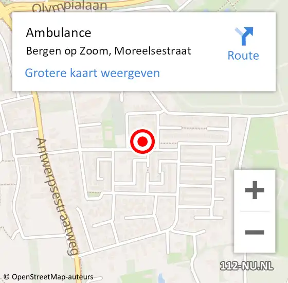 Locatie op kaart van de 112 melding: Ambulance Bergen op Zoom, Moreelsestraat op 11 april 2015 16:27