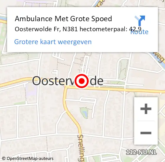 Locatie op kaart van de 112 melding: Ambulance Met Grote Spoed Naar Oosterwolde Fr, N381 hectometerpaal: 42,9 op 11 april 2015 16:33