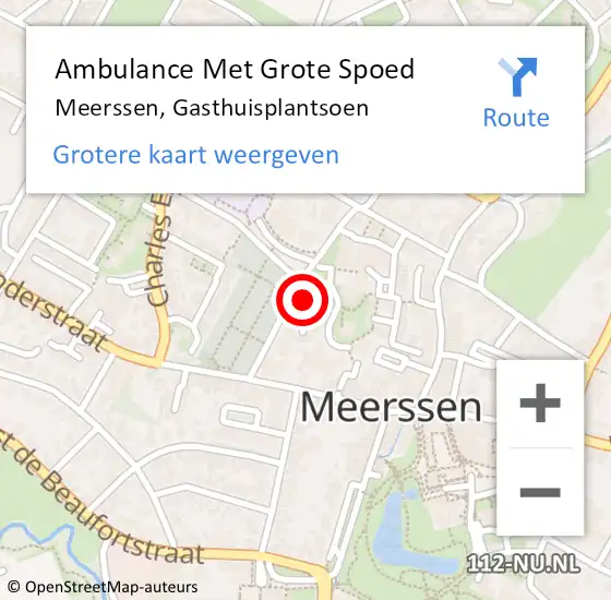 Locatie op kaart van de 112 melding: Ambulance Met Grote Spoed Naar Meerssen, Gasthuisplantsoen op 11 april 2015 16:59