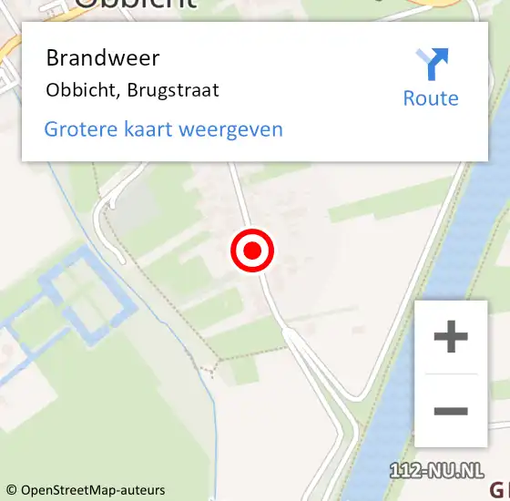 Locatie op kaart van de 112 melding: Brandweer Obbicht, Brugstraat op 11 april 2015 18:07