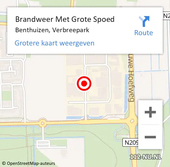 Locatie op kaart van de 112 melding: Brandweer Met Grote Spoed Naar Benthuizen, Verbreepark op 11 april 2015 18:08