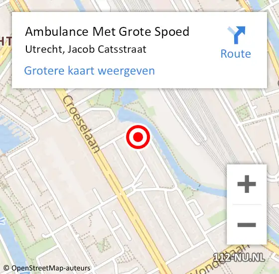 Locatie op kaart van de 112 melding: Ambulance Met Grote Spoed Naar Utrecht, Jacob Catsstraat op 11 april 2015 20:38