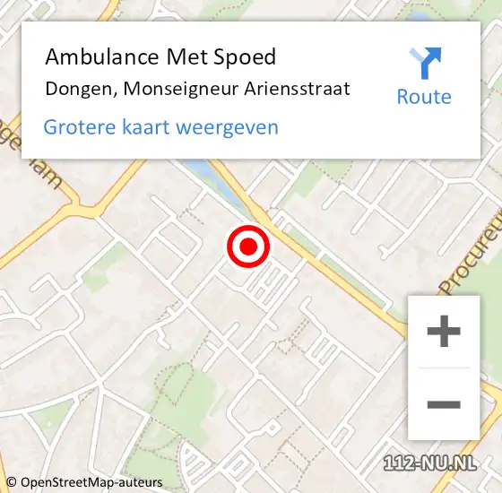 Locatie op kaart van de 112 melding: Ambulance Met Spoed Naar Dongen, Monseigneur Ariensstraat op 12 april 2015 02:22