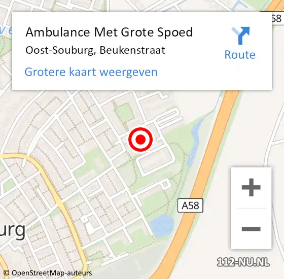 Locatie op kaart van de 112 melding: Ambulance Met Grote Spoed Naar Oost-Souburg, Beukenstraat op 12 april 2015 02:54