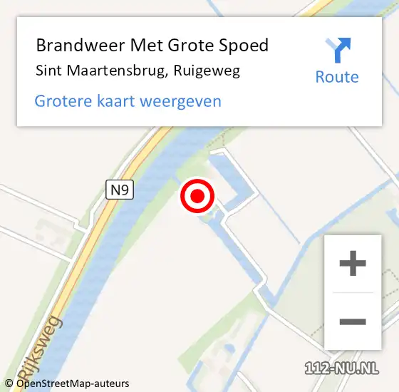 Locatie op kaart van de 112 melding: Brandweer Met Grote Spoed Naar Sint Maartensbrug, Ruigeweg op 12 april 2015 02:57